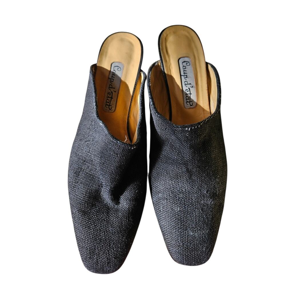 Vintage Coup d'Etat Mules Blue Woven Textile Pointed Toe Slip On Womens Size 9